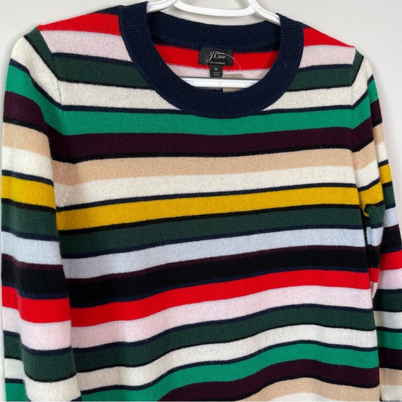 J. Crew Cashmere Crewneck Sweater in Multistripe Size Medium - Picture 4 of 8